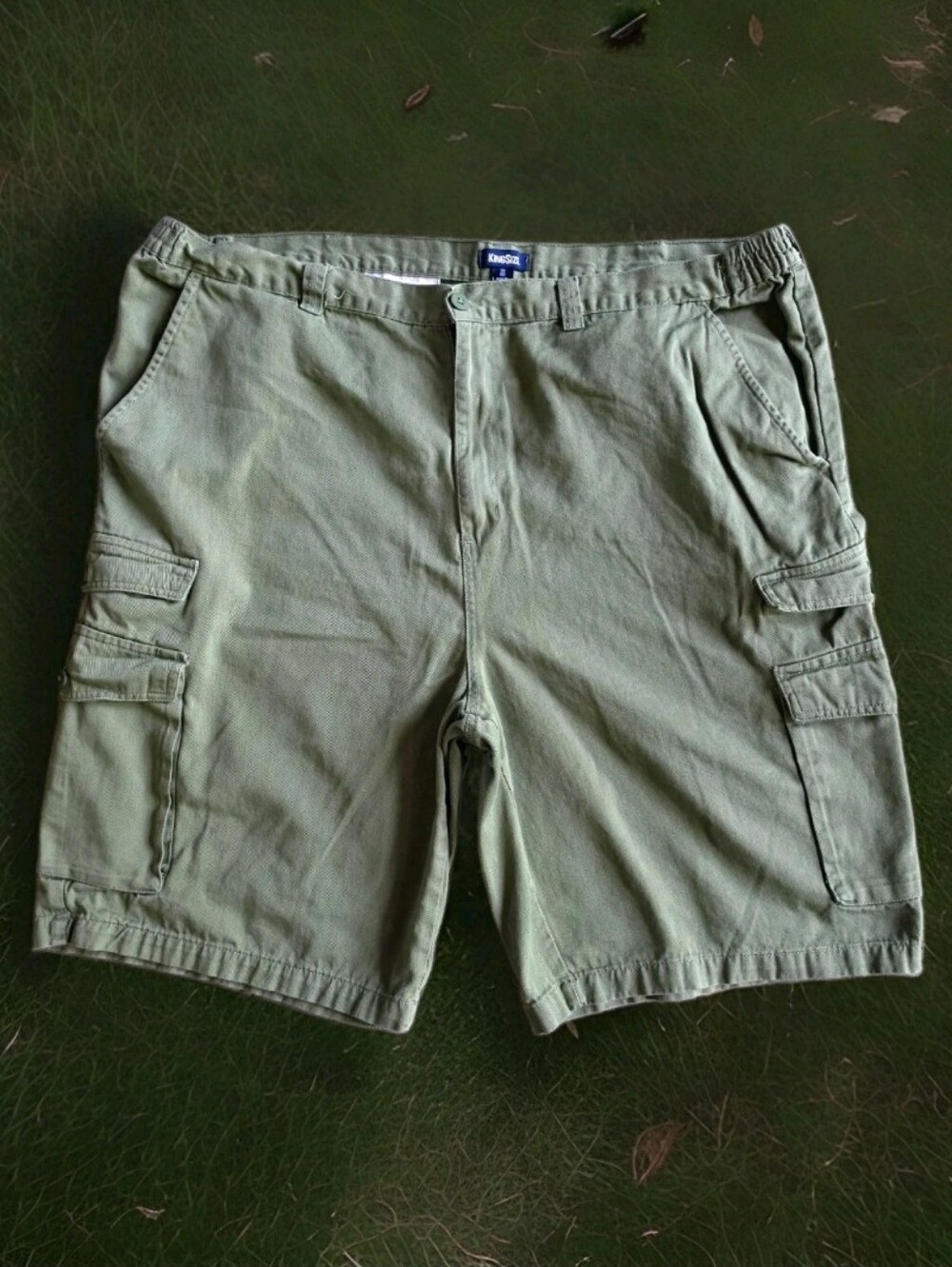 King Size Men Size 50 Big Shorts Green Cargo Elastic Zip Button Waist 50"×11"